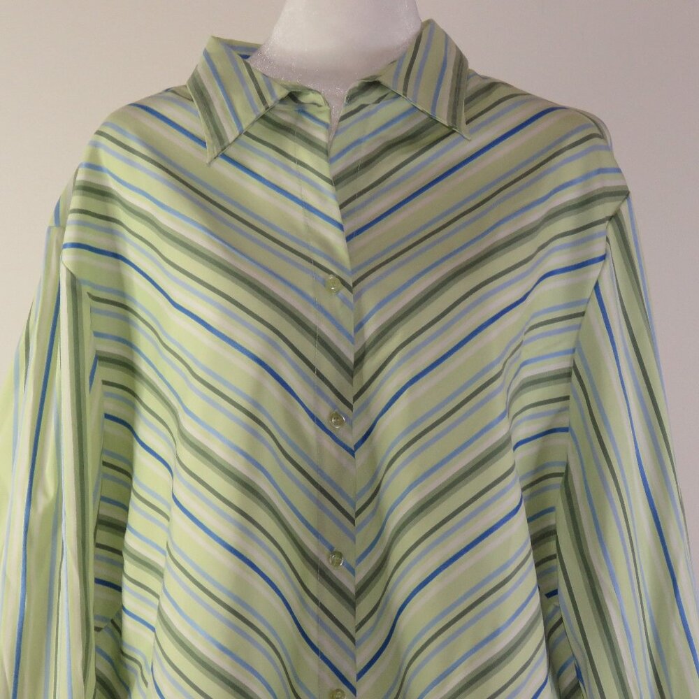DCC Green Striped 3/4-Sleeve Button-Up Easy-Care Stretch Shirt Size 2X (C1531)